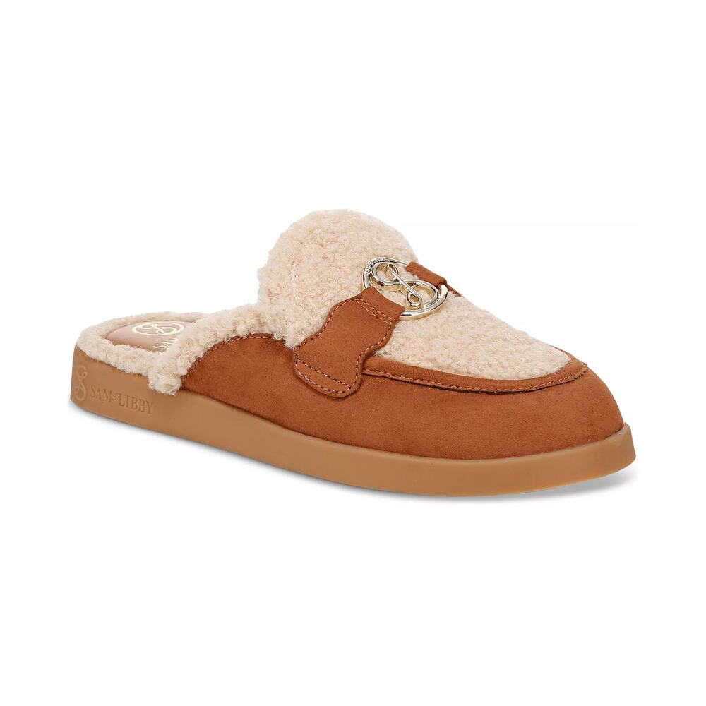 Sam and Libby Women's Shelby Cozy Slip On Slipper Mules Brown Off White Size 8M